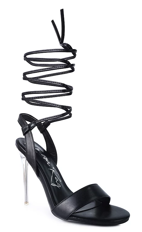 Sheeny Clear Stiletto Lace Up Sandals