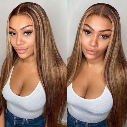 Honey Brown Highlight Straight Lace Front Glueless Wig