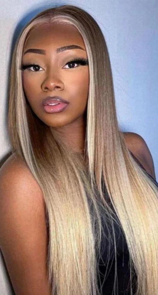Straight Black with Ash Blonde Glueless Wig
