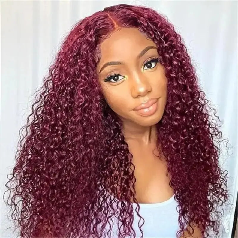 Burgundy 99J Water Wave Transparent HD Lace Front Wig