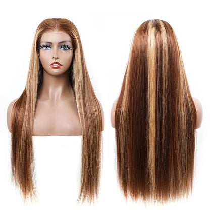 Honey Brown Highlight Straight Lace Front Glueless Wig