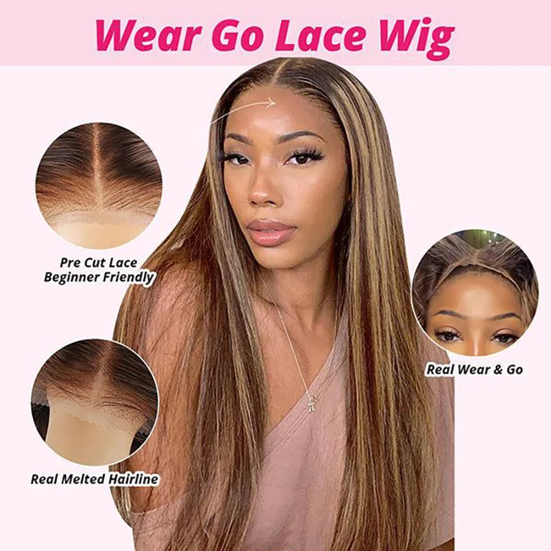 Honey Brown Highlight Straight Lace Front Glueless Wig