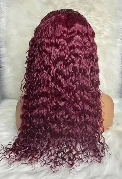 Burgundy 99J Water Wave Transparent HD Lace Front Wig