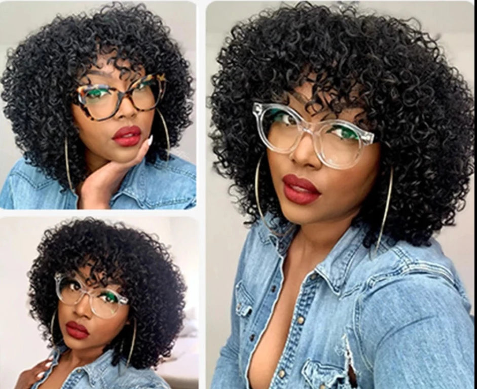 Glueless Curly Bob Wig with Bangs
