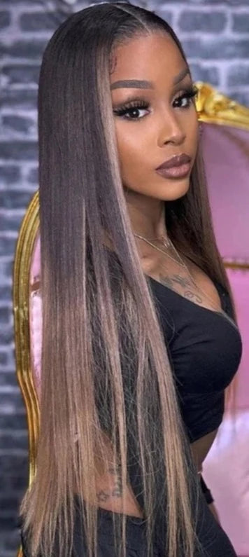 Straight Black with Ash Blonde Glueless Wig