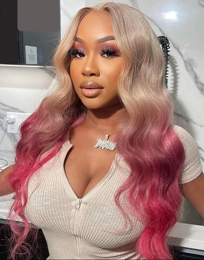 Ombre Champagne Pink Lace Front Body Wave Wig