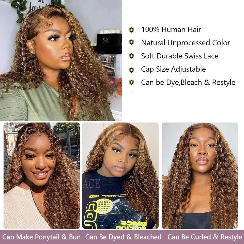 Ombre Honey Blonde w/ Highlights Curly Lace Front Wig