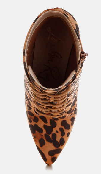 Nesta Leopard Stiletto Heel Lace Up Boots