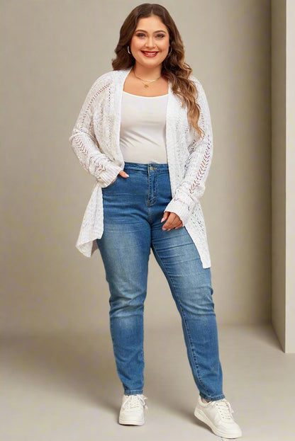 Openwork Open Front Long Sleeve Cardigan