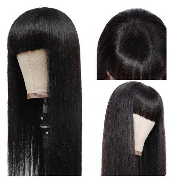 Bone Straight Human Hair Wig with Bangs (Non Lace)