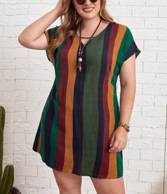 Striped Short Sleeve Mini Dress