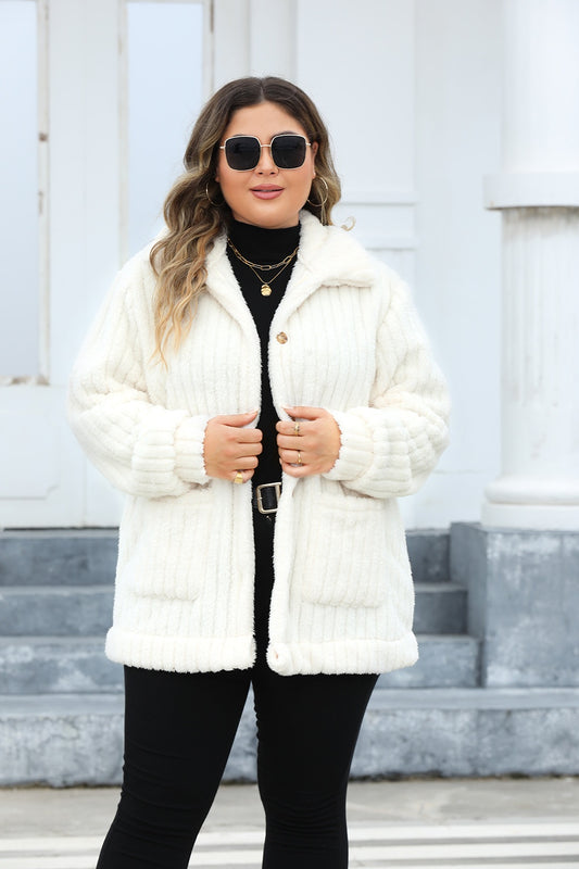 Collared Neck Button Down Fuzzy Outerwear