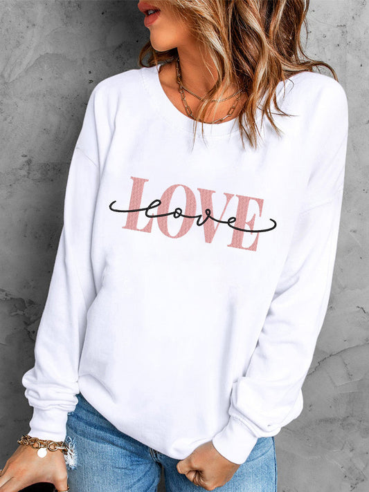 LOVE Round Neck Dropped Shoulder Sweatshirt