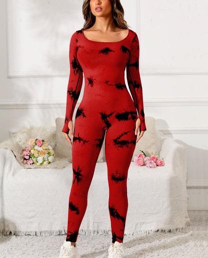 Scoop Neck Long Sleeve Active Jumpsuit