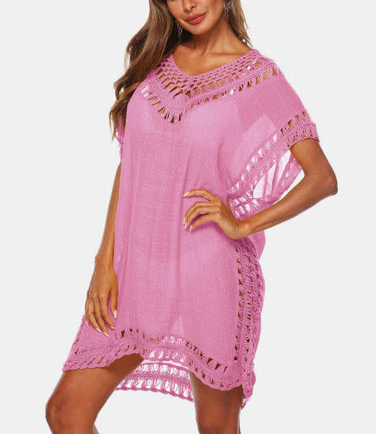 Cutout V-Neck Short Sleeve Cover-Up