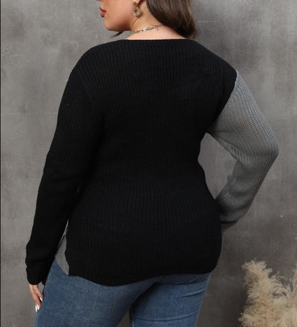 Plus Size Two-Tone Surplice Neck Sweater