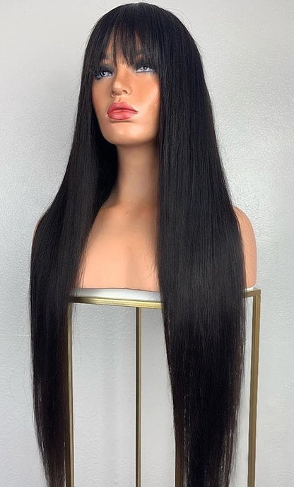 Full Bone Straight Human Hair Wig with Bangs (Non Lace)