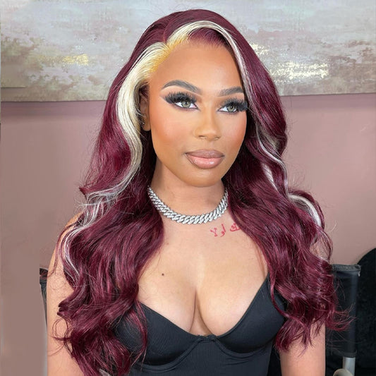 Burgundy with Blonde Stripe Lace Front Wig