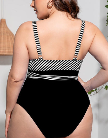 Plus Size Striped Tie-Waist One-Piece Swimsuit