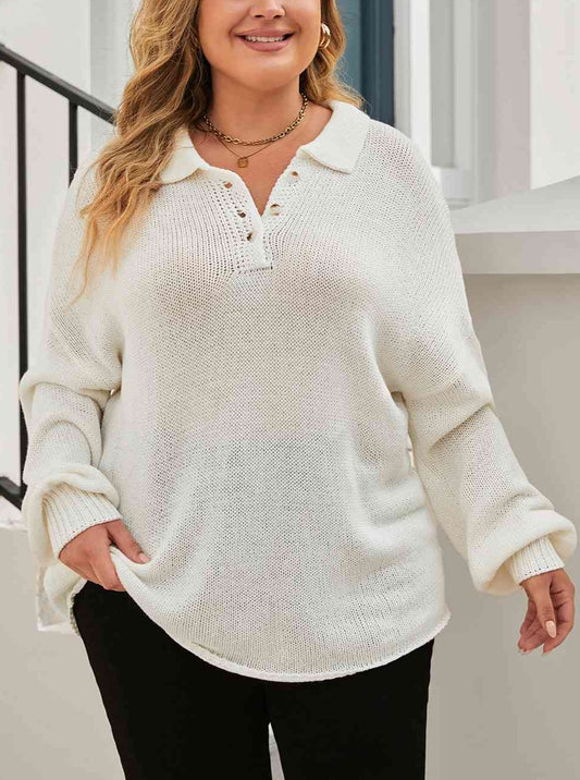 Plus Size Quarter-Button Collared Sweater