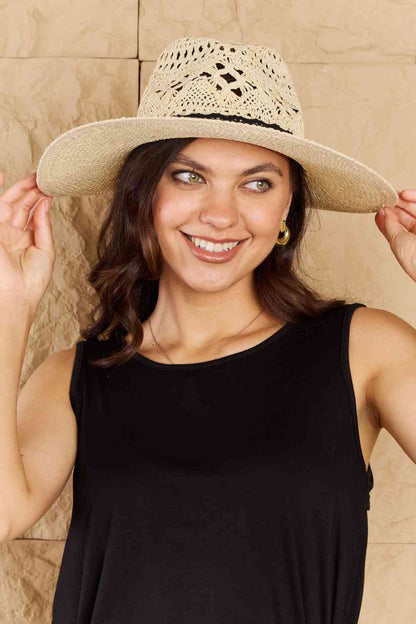 Lace Detail Straw Braided Fashion Sun Hat