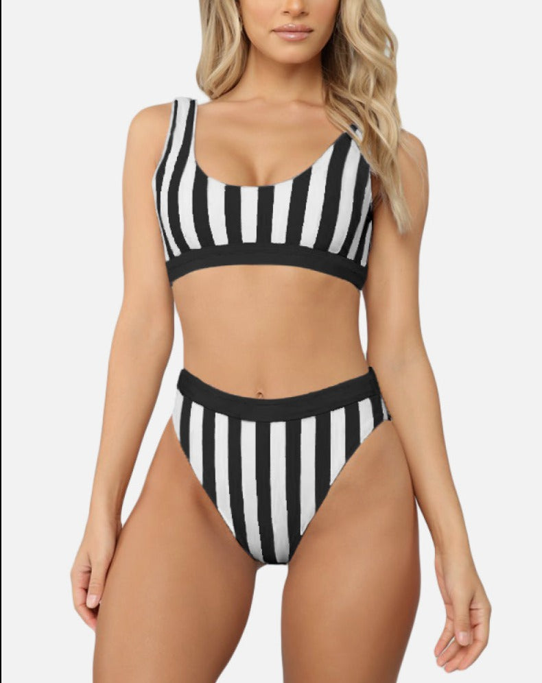 Striped Tank High Waist Bikini