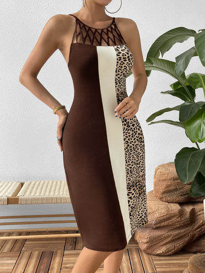 Color Block Cutout Sleeveless Knee-Length Dress