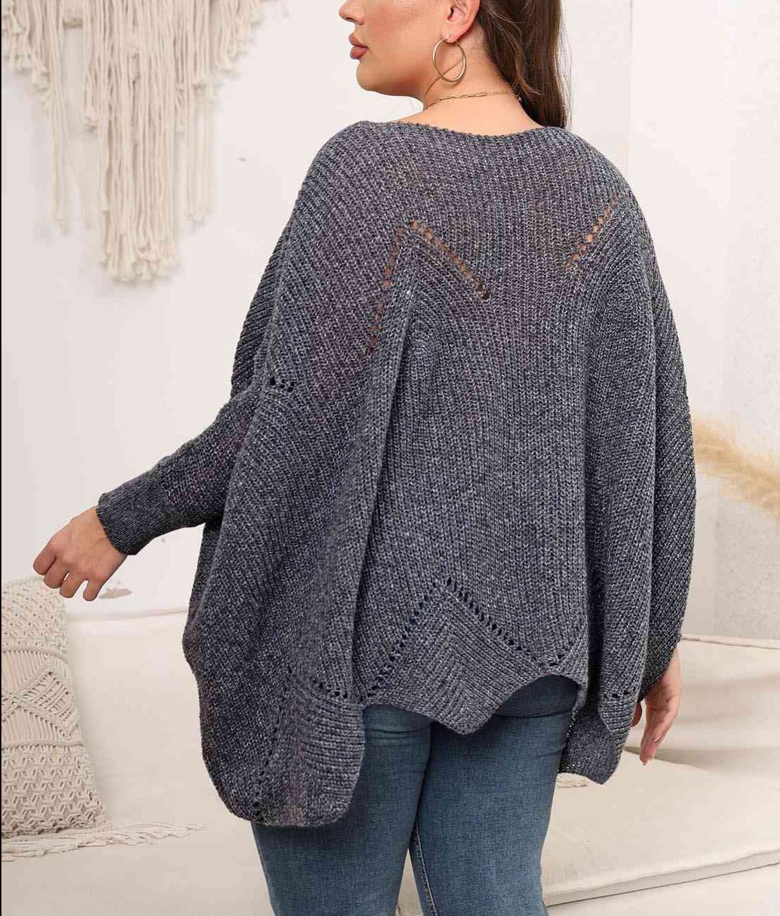 Plus Size Round Neck Batwing Sleeve Sweater